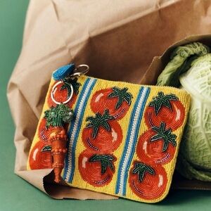 Anthropologie Fiona Beaded Tomato Pouch